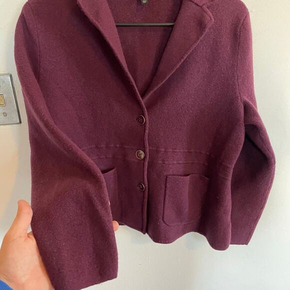 Talbots 100% Pure Merino Wool SZ XL Plum Three Button Pocket Sweater Blazer EUC - Picture 3 of 7